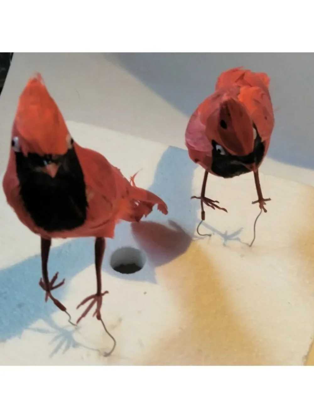 Red Cardinal Bird Figurine Feathered Wire Craft Pick Lot 2